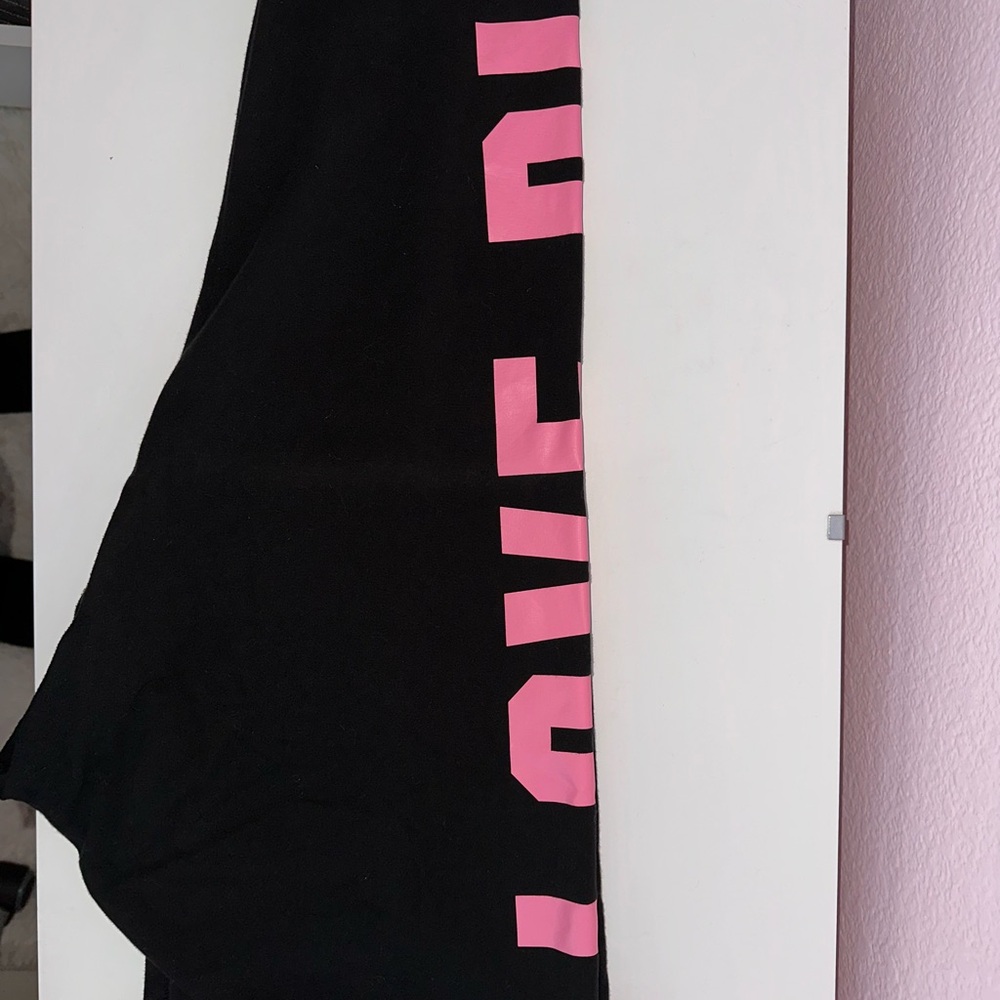 Black Leggings with Pink Lettering
